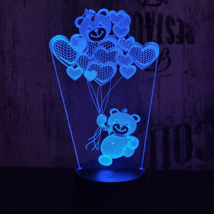 Maci Szív lufi 7 színű 3D led lámpa