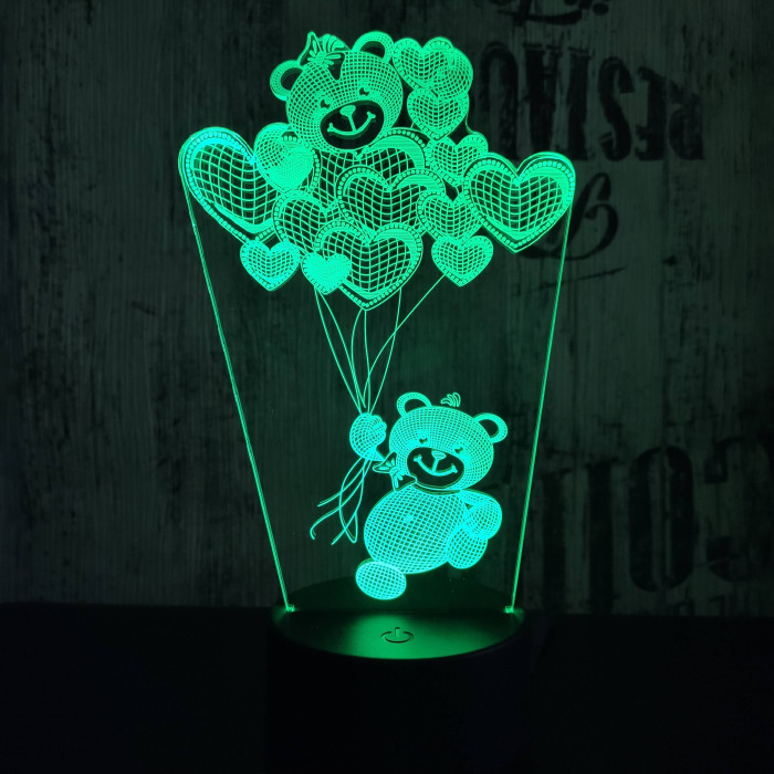 Maci Szív lufi 7 színű 3D led lámpa