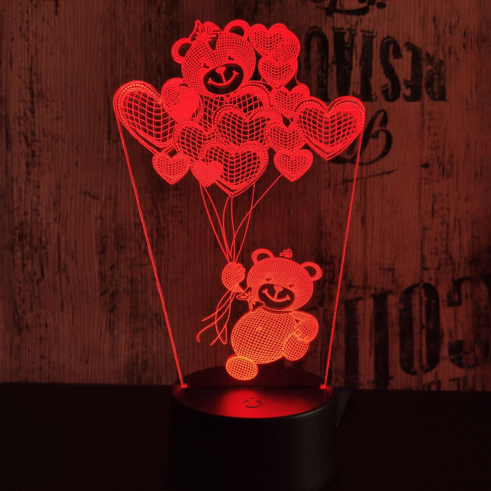 Maci Szív lufi 7 színű 3D led lámpa