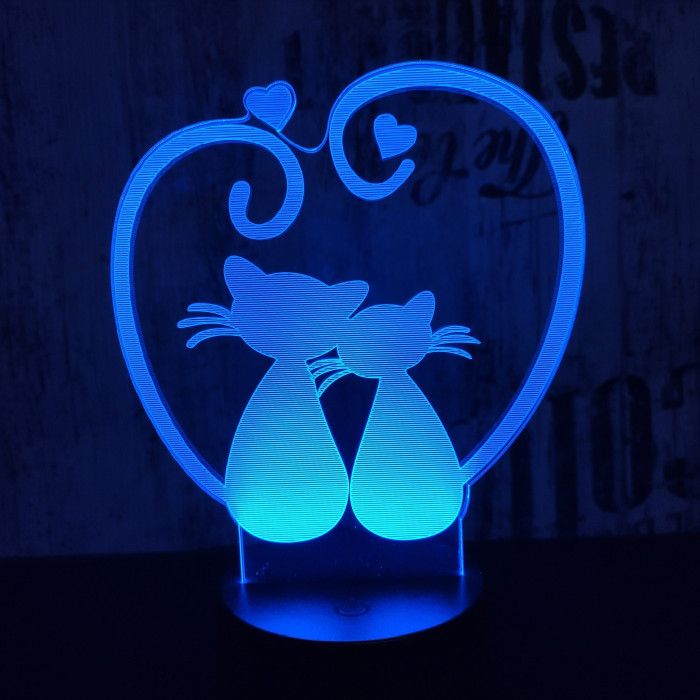 Cica szív 7 színű 3D led lámpa