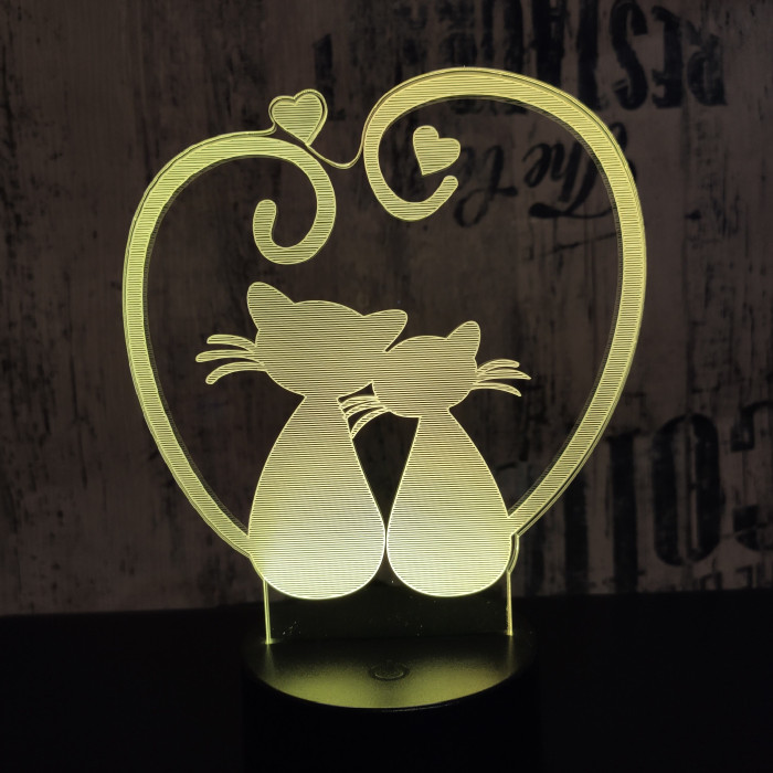 Cica szív 7 színű 3D led lámpa
