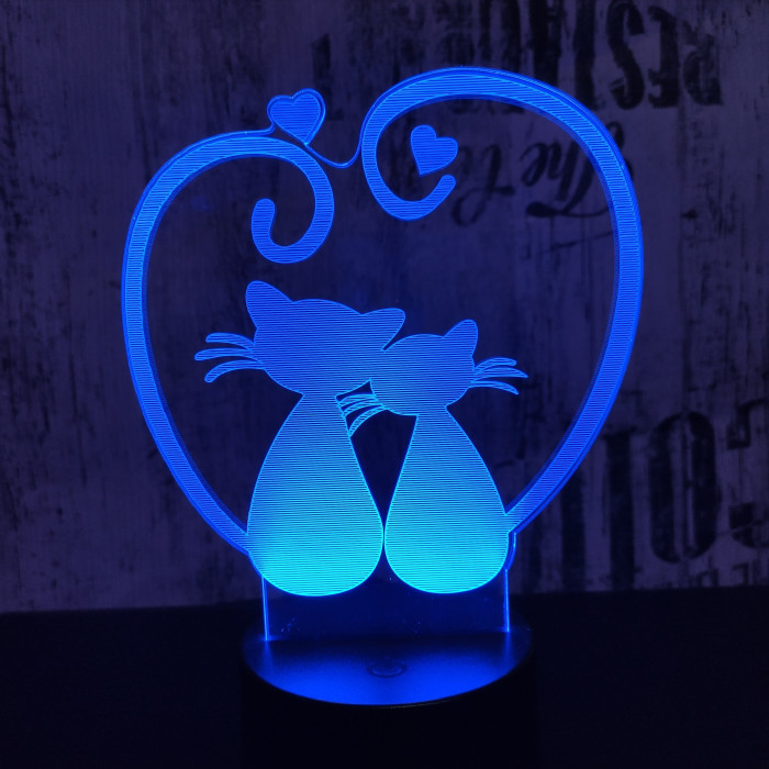 Cica szív 7 színű 3D led lámpa