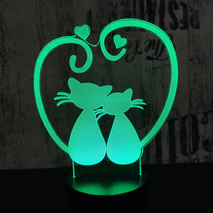 Cica szív 7 színű 3D led lámpa