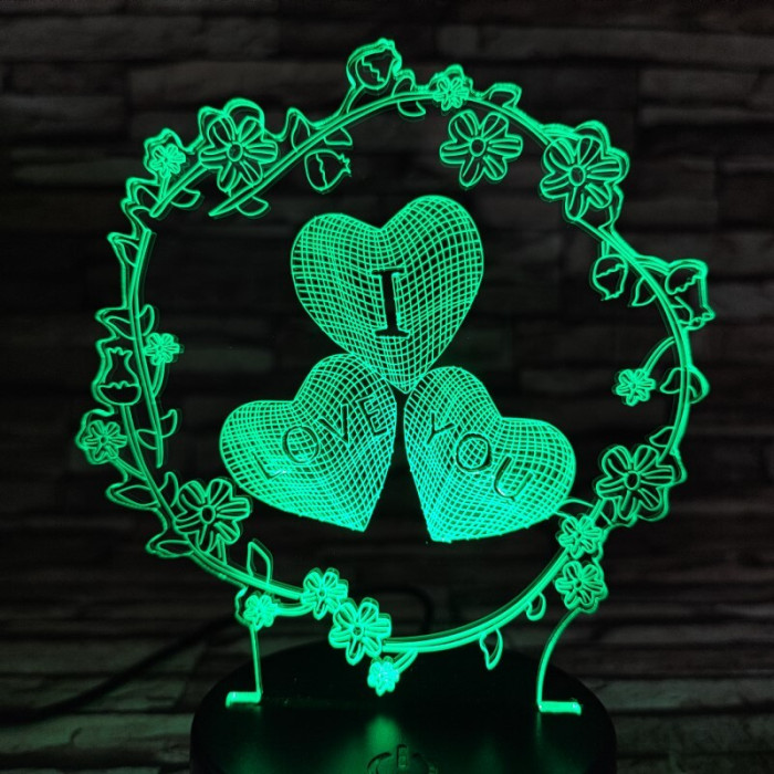 Szív virág 7 színű  3D led lámpa