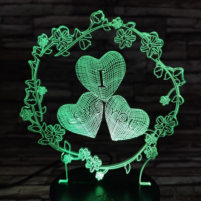Szív virág 7 színű  3D led lámpa
