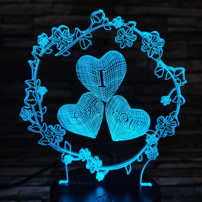 Szív virág 7 színű  3D led lámpa