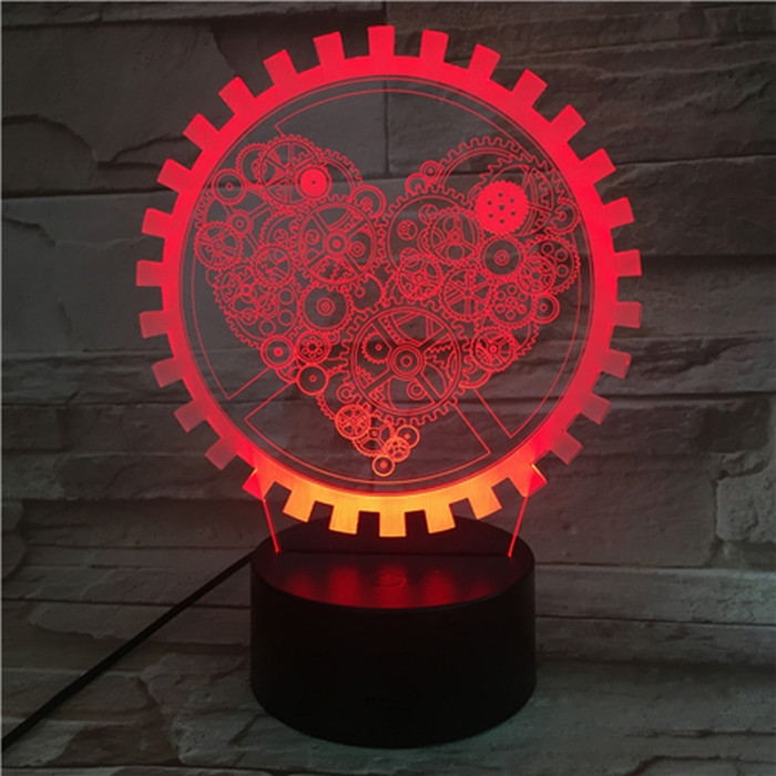 Szív Fogaskerék 7 színű 3D led lámpa