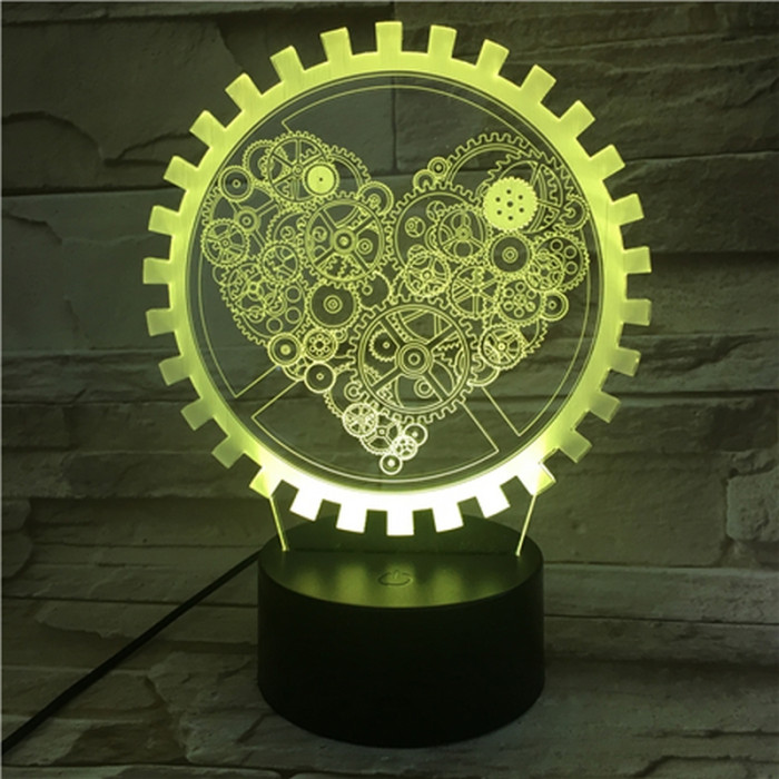 Szív Fogaskerék 7 színű 3D led lámpa