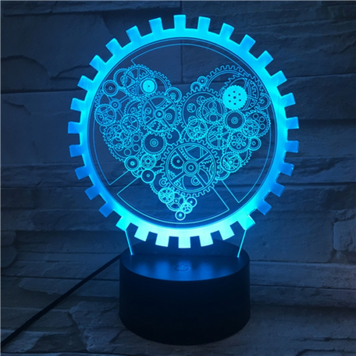 Szív Fogaskerék 7 színű 3D led lámpa