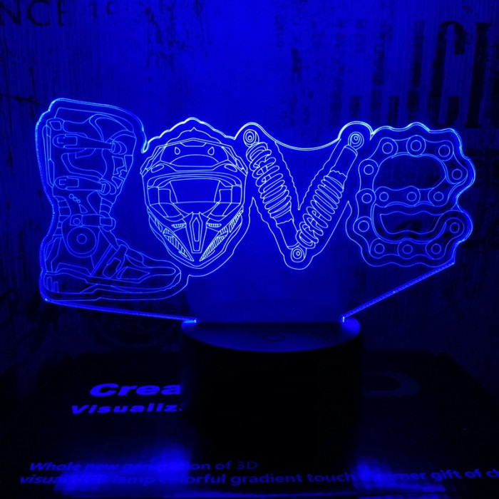 Motoros love  7 színű 3D led lámpa