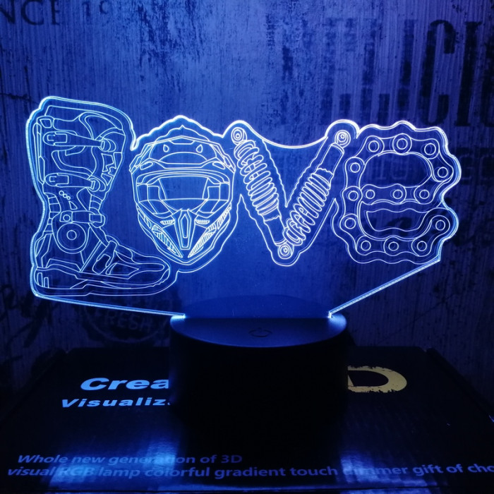 Motoros love  7 színű 3D led lámpa