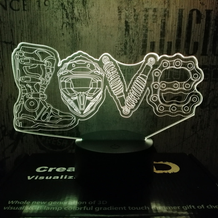 Motoros love  7 színű 3D led lámpa