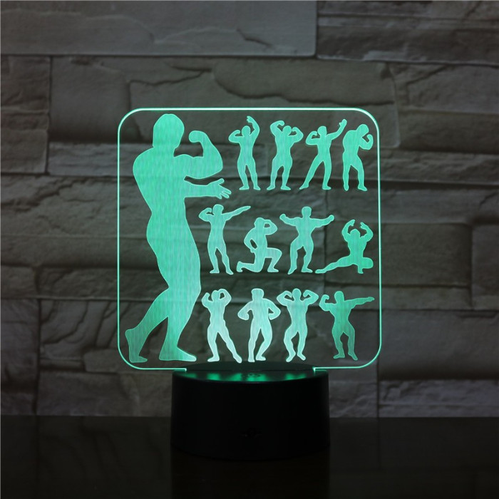 Bodybuilding 7 színű 3D led lámpa