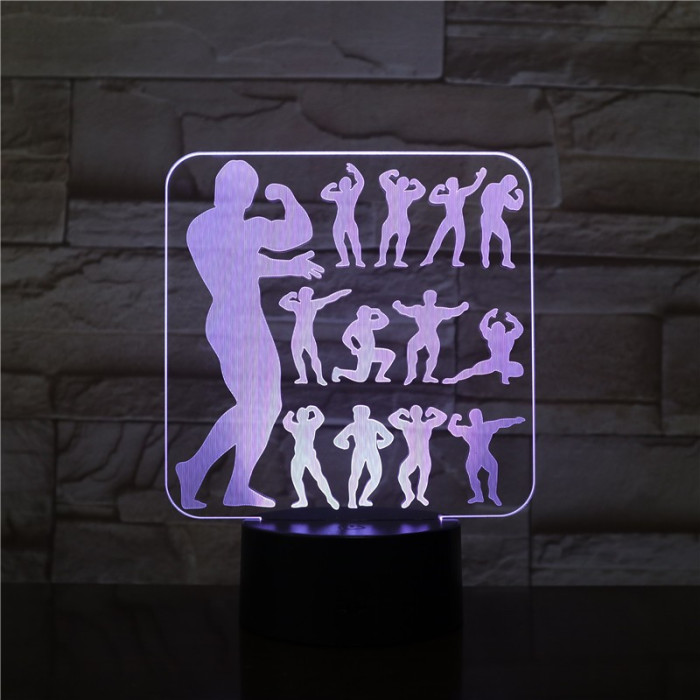 Bodybuilding 7 színű 3D led lámpa