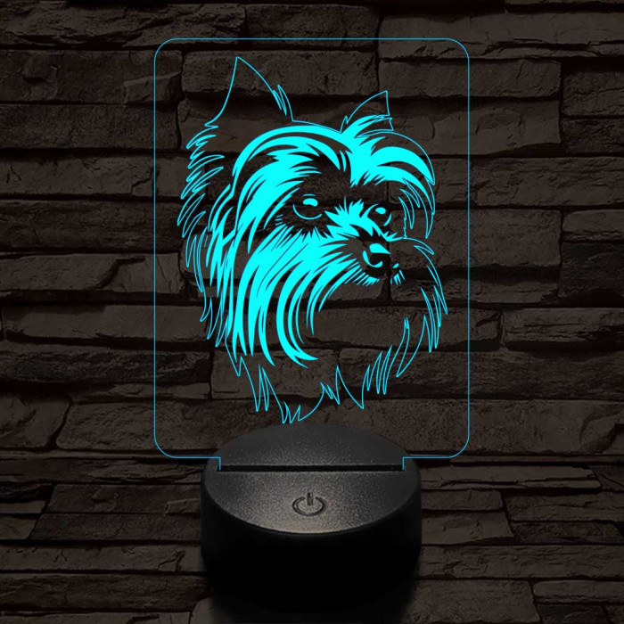 Yorkshire terrier-fej 7 színű 3D led lámpa