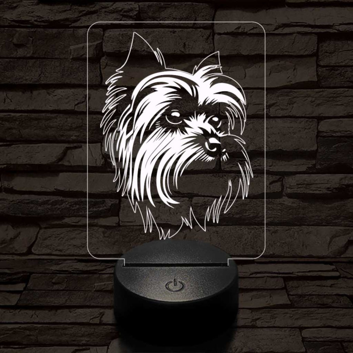 Yorkshire terrier-fej 7 színű 3D led lámpa
