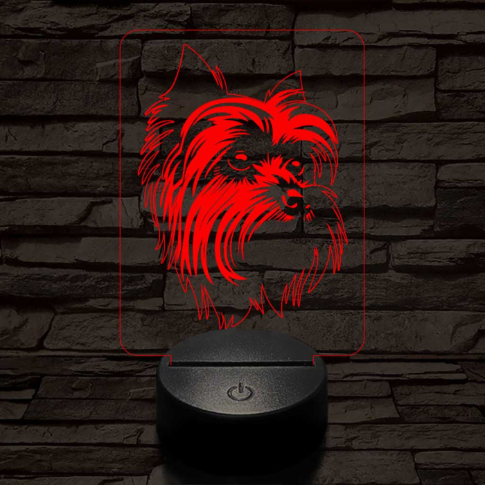 Yorkshire terrier-fej 7 színű 3D led lámpa