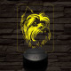 Yorkshire terrier-fej 7 színű 3D led lámpa