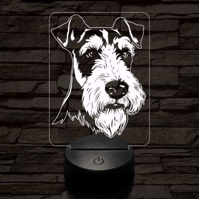 Drótszőrű foxterrier-fej 7 színű 3D led lámpa