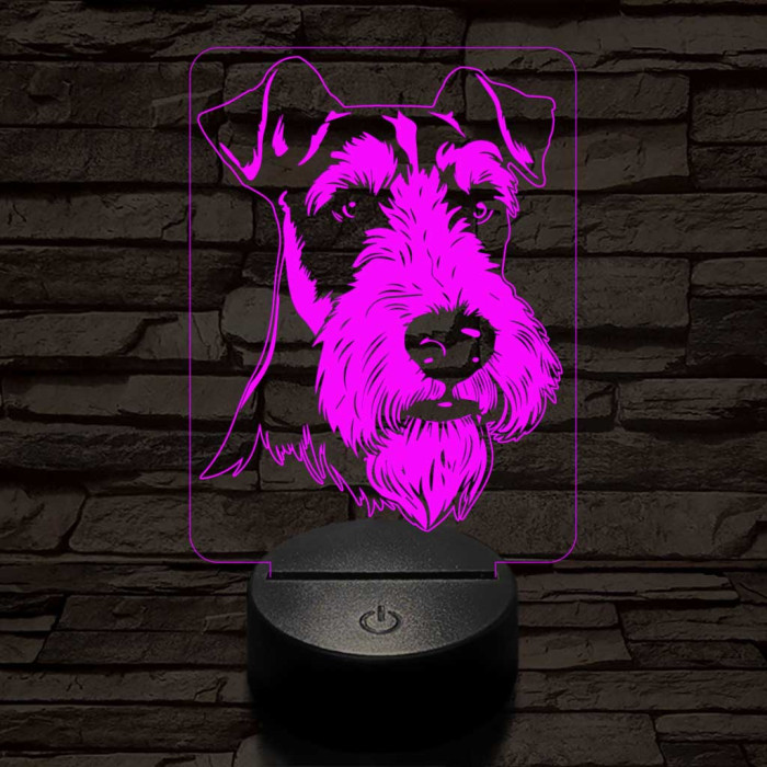 Drótszőrű foxterrier-fej 7 színű 3D led lámpa
