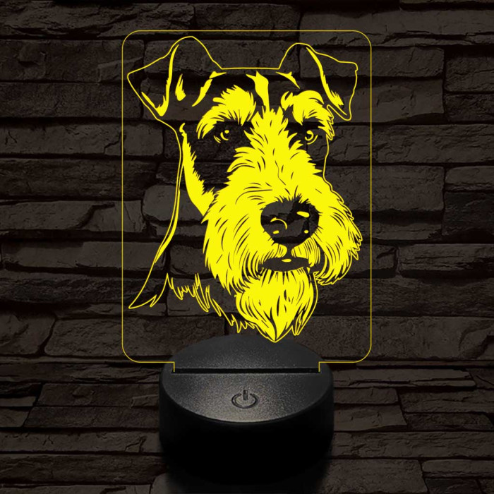 Drótszőrű foxterrier-fej 7 színű 3D led lámpa