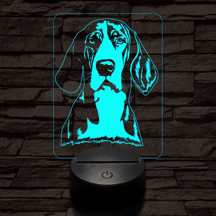 Treeing Walker Coonhound-fej 7 színű 3D led lámpa