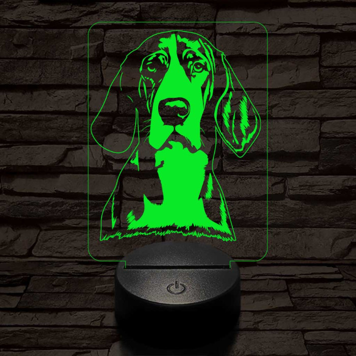 Treeing Walker Coonhound-fej 7 színű 3D led lámpa