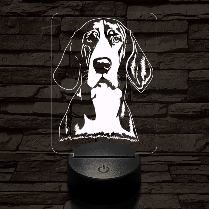 Treeing Walker Coonhound-fej 7 színű 3D led lámpa