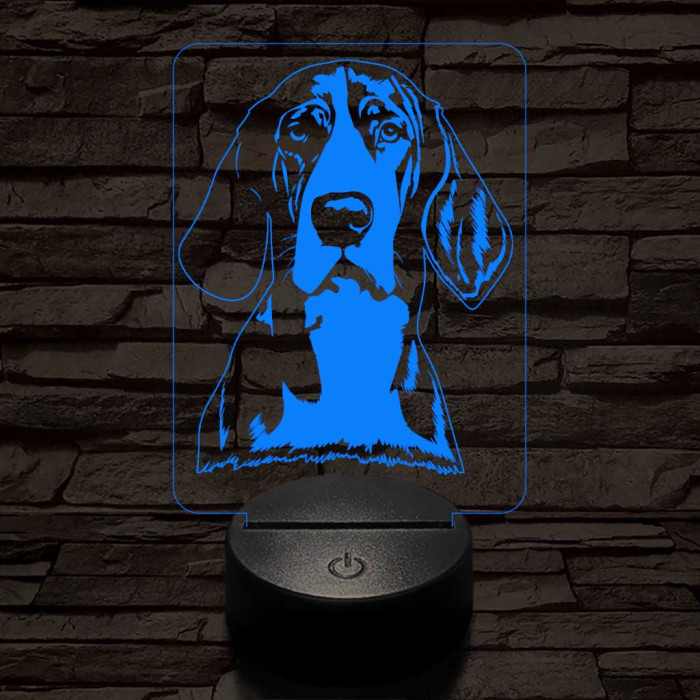 Treeing Walker Coonhound-fej 7 színű 3D led lámpa