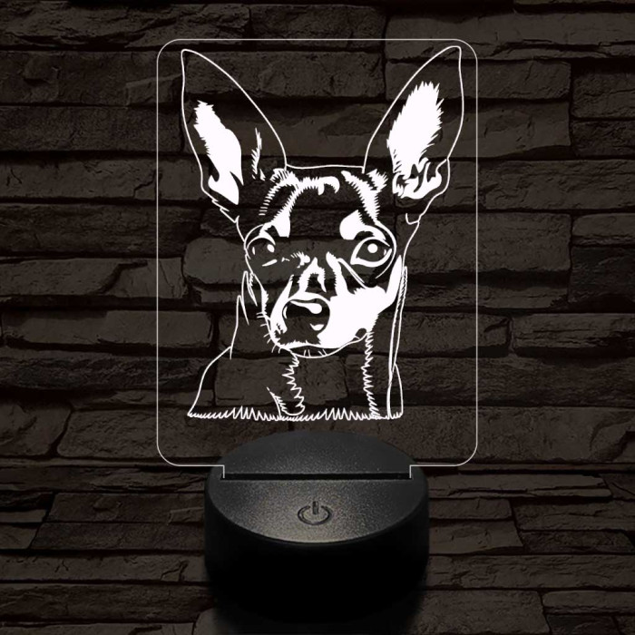 Törpe foxterrier-fej 7 színű 3D led lámpa