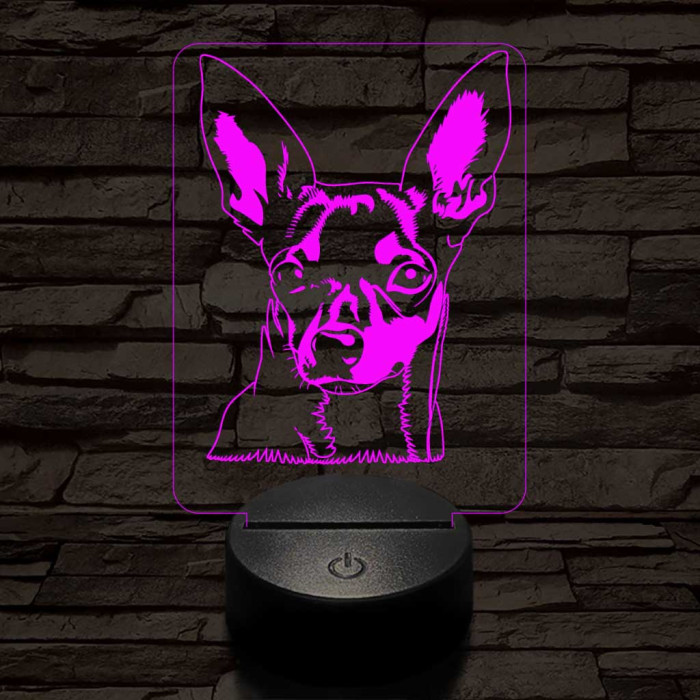 Törpe foxterrier-fej 7 színű 3D led lámpa