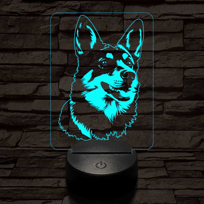Svéd juhászkutya-fej 7 színű 3D led lámpa