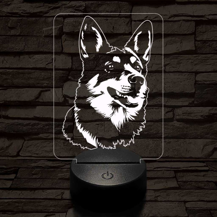 Svéd juhászkutya-fej 7 színű 3D led lámpa