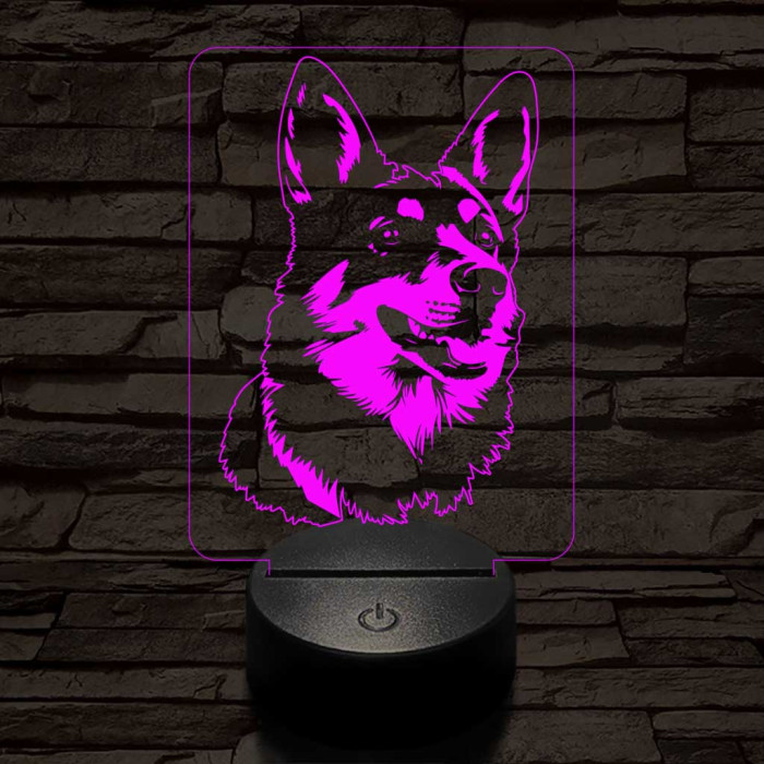 Svéd juhászkutya-fej 7 színű 3D led lámpa
