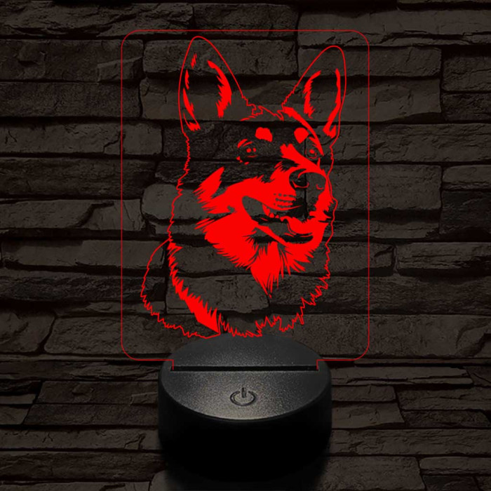 Svéd juhászkutya-fej 7 színű 3D led lámpa