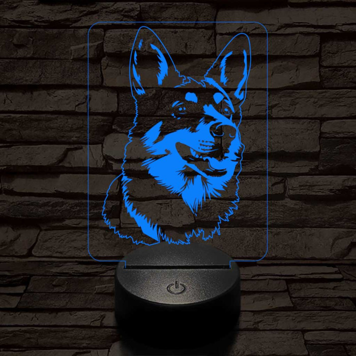 Svéd juhászkutya-fej 7 színű 3D led lámpa
