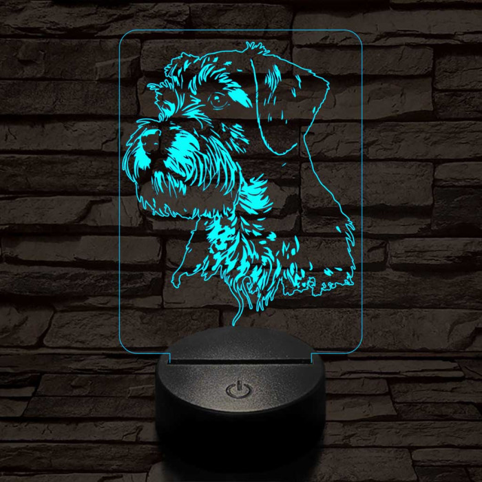 Közepes snauzer-fej 7 színű 3D led lámpa