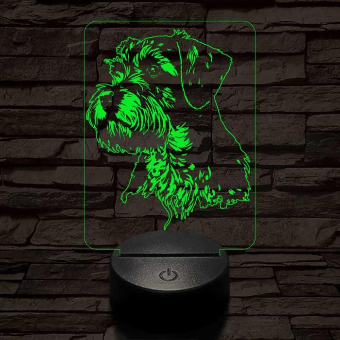 Közepes snauzer-fej 7 színű 3D led lámpa
