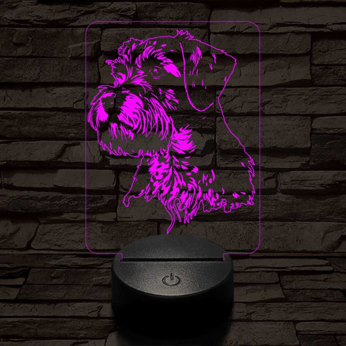 Közepes snauzer-fej 7 színű 3D led lámpa