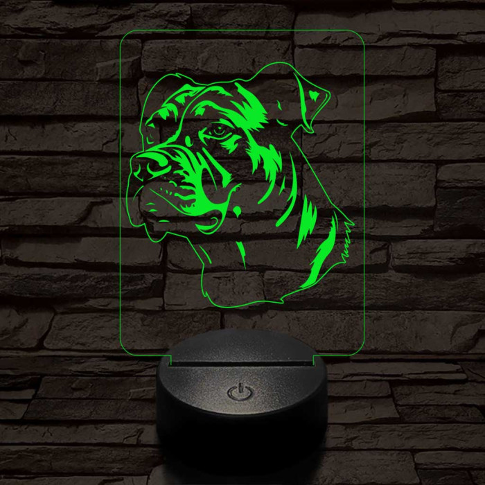 Staffordshire terrier-fej 7 színű 3D led lámpa