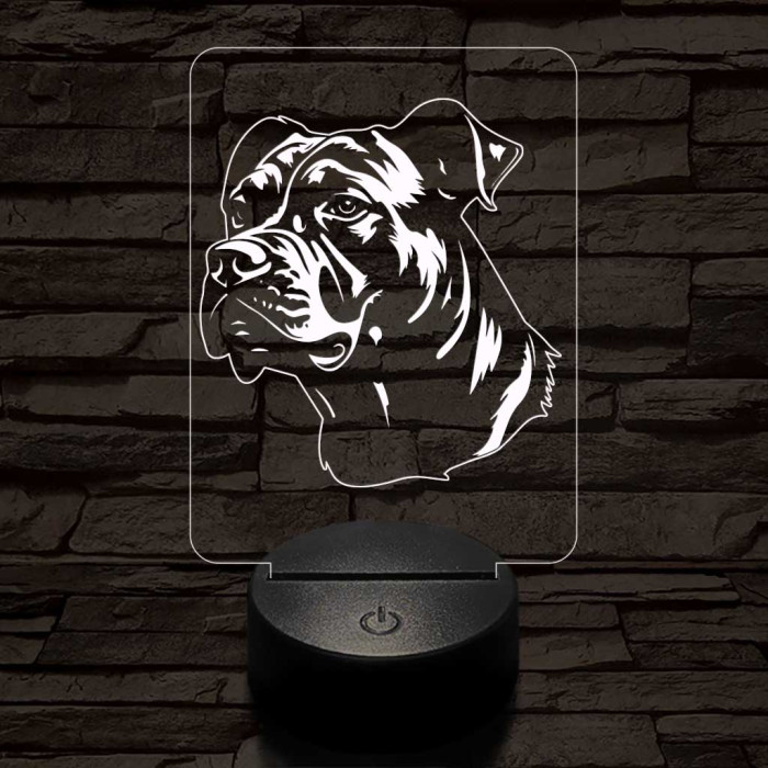 Staffordshire terrier-fej 7 színű 3D led lámpa