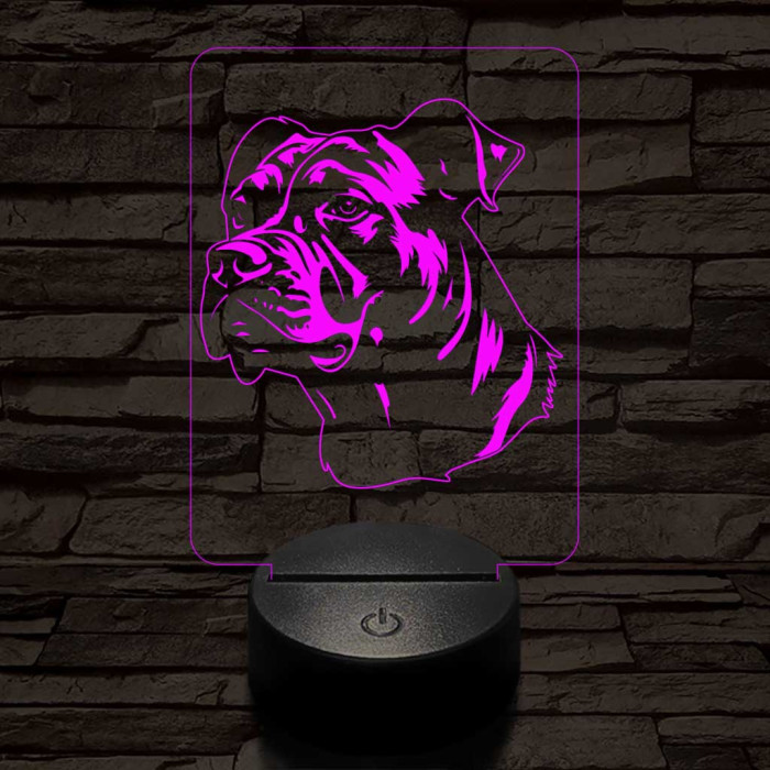 Staffordshire terrier-fej 7 színű 3D led lámpa