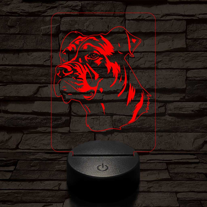 Staffordshire terrier-fej 7 színű 3D led lámpa