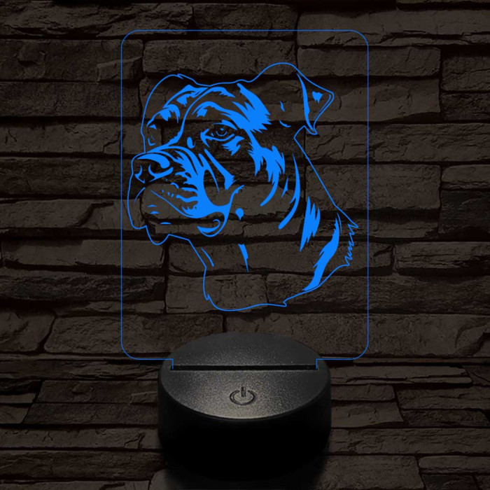 Staffordshire terrier-fej 7 színű 3D led lámpa
