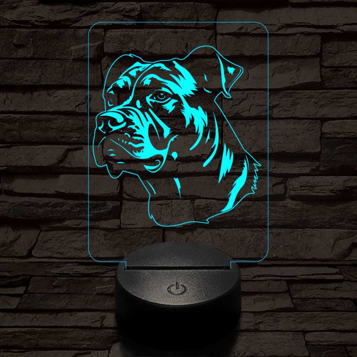 Staffordshire terrier-fej 7 színű 3D led lámpa