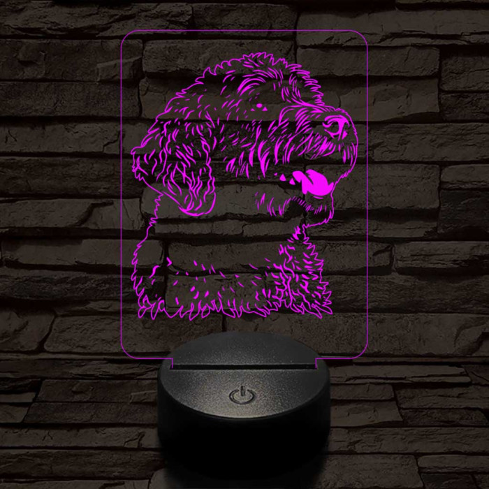 Spanyol vízikutya-fej 7 színű 3D led lámpa