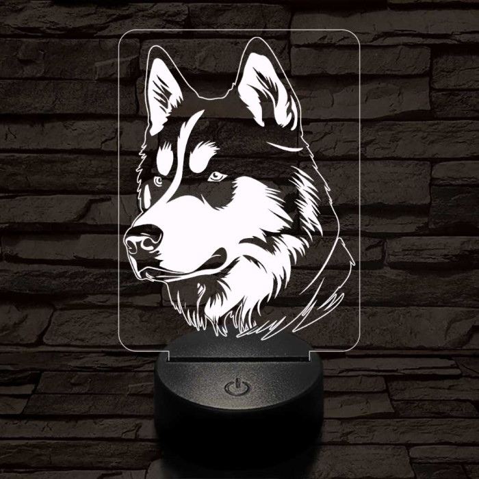 Szibériai husky-fej 7 színű 3D led lámpa