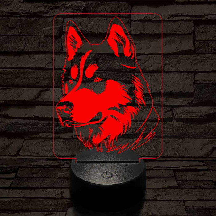 Szibériai husky-fej 7 színű 3D led lámpa