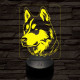 Szibériai husky-fej 7 színű 3D led lámpa