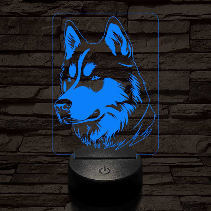 Szibériai husky-fej 7 színű 3D led lámpa
